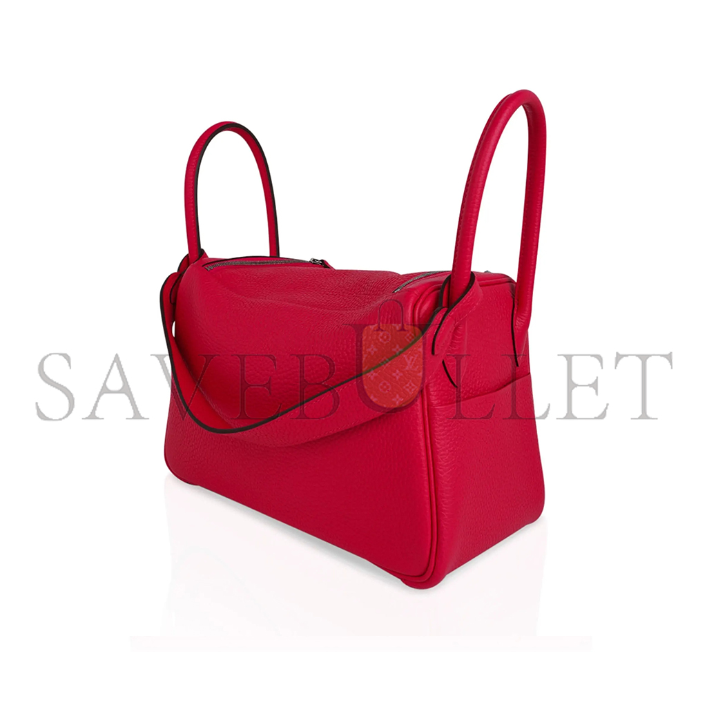 HERMES LINDY 26 BAG ROSE EXTREME CLEMENCE LEATHER WITH PALLADIUM HARDWARE (26*17.25*13cm)